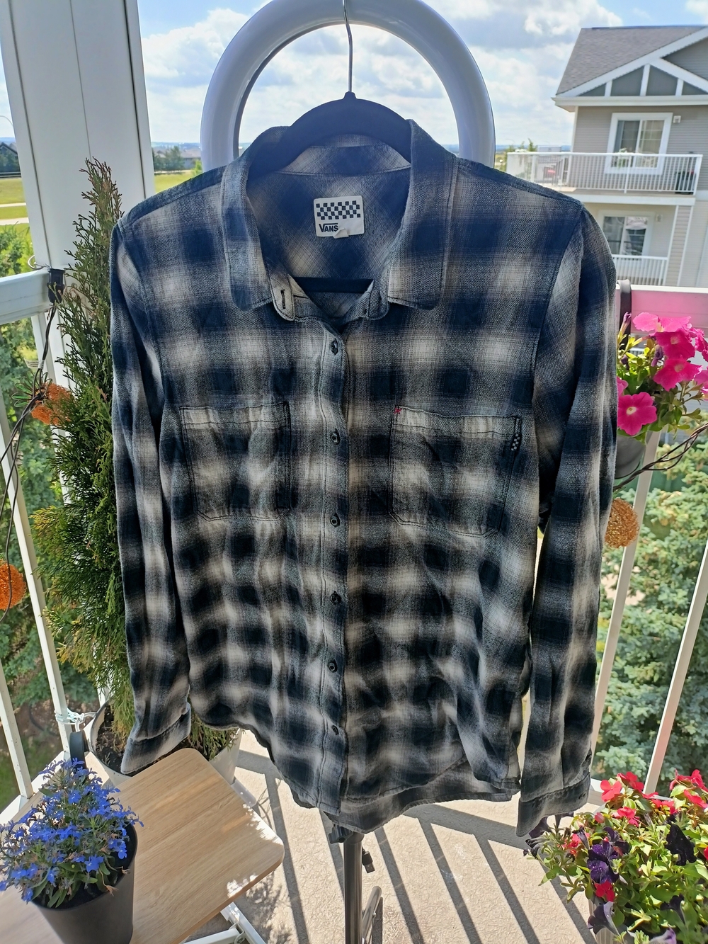 Vans Men's Black & White Plaid Button-Up Shirt